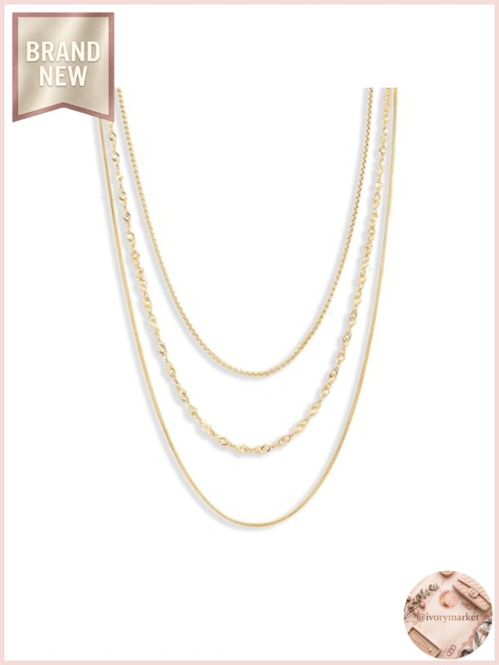 Gold Plated Stainless Steel Layered Necklace Set, Waterproof Dainty Chain
